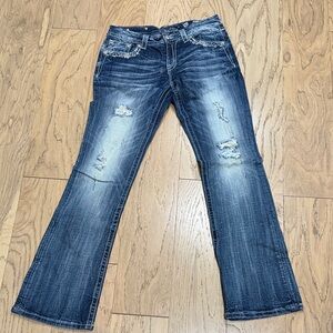 Women's Boot Cut Distressed Blue Jeans